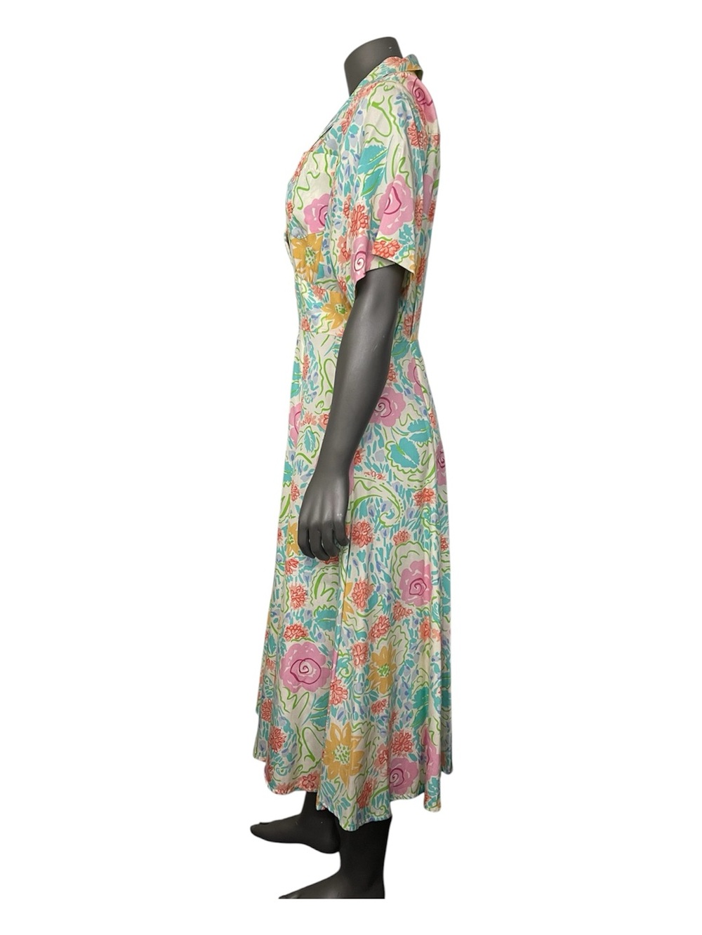 Jerry Regenbogen Dress 14 100% Pure Silk White Midi Floral Watercolor 80’s 90’s - Picture 3 of 16